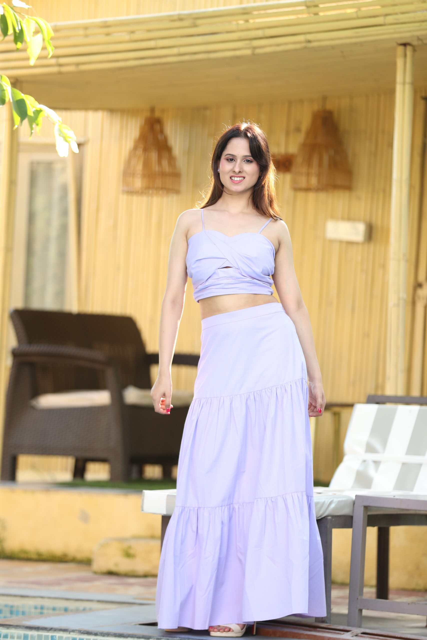 Soft Lavender High-Waist Maxi Skirt and Top Set