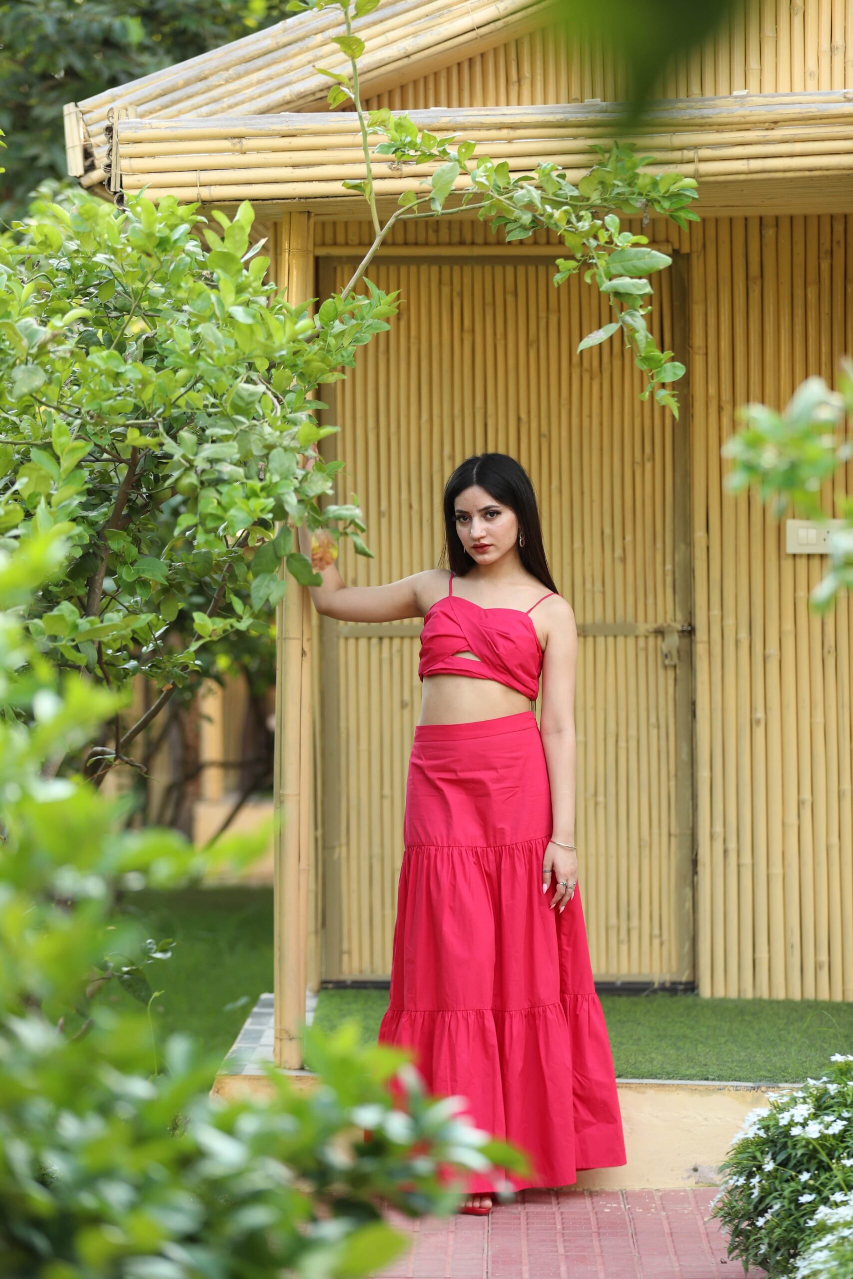 Magenta Pink High-Waist Maxi Skirt and Top Set